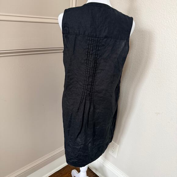Quince Black Linen Sleeveless Swing Mini Dress Size M Pockets - Picture 4 of 7